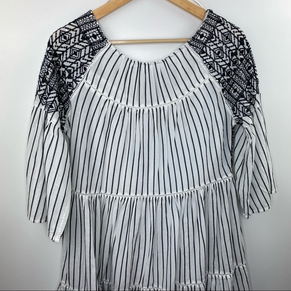 NWT FREE PEOPLE Striped Lola Tiered Embroidered Mini Dress - Picture 3 of 14